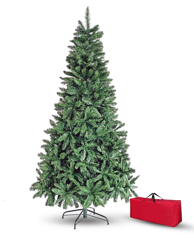 Brigros Artificial Christmas Tree Thick Pine Needle + Bag Realistic Effect Hook Branches Easy Assembly PVC Metal Base Fire Retardant (150 cm, Green)