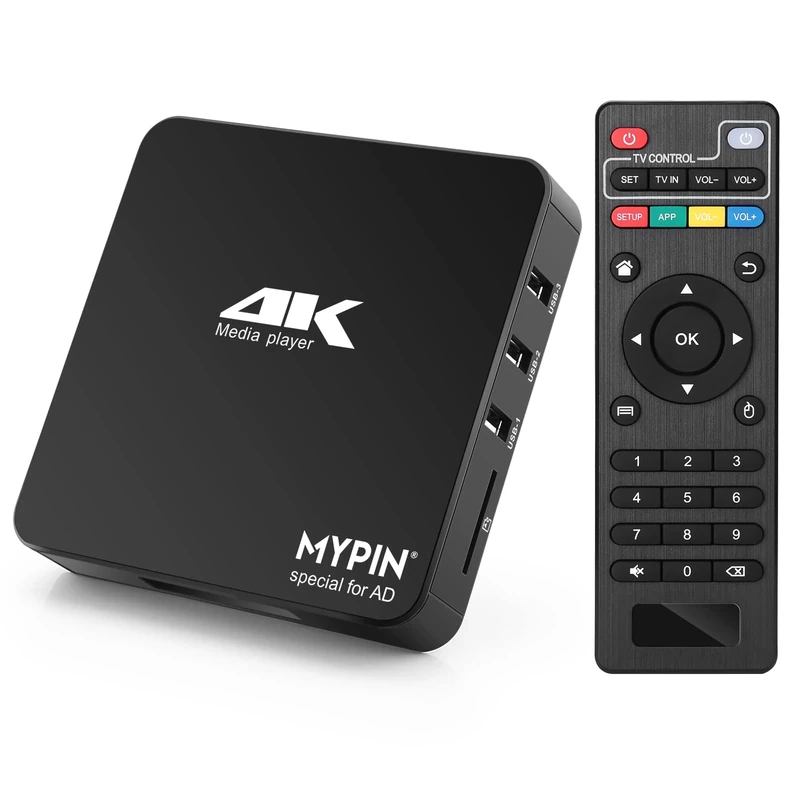 4K Media Player, MYPIN HDMI MP4 Media Player Support 14TB HDD/ 512G USB Drive/SD Card with HDMI/AV Out for HDTV/PPT MKV AVI MP4 H.265-Support Advertising Subtitles/Timing, Networkable