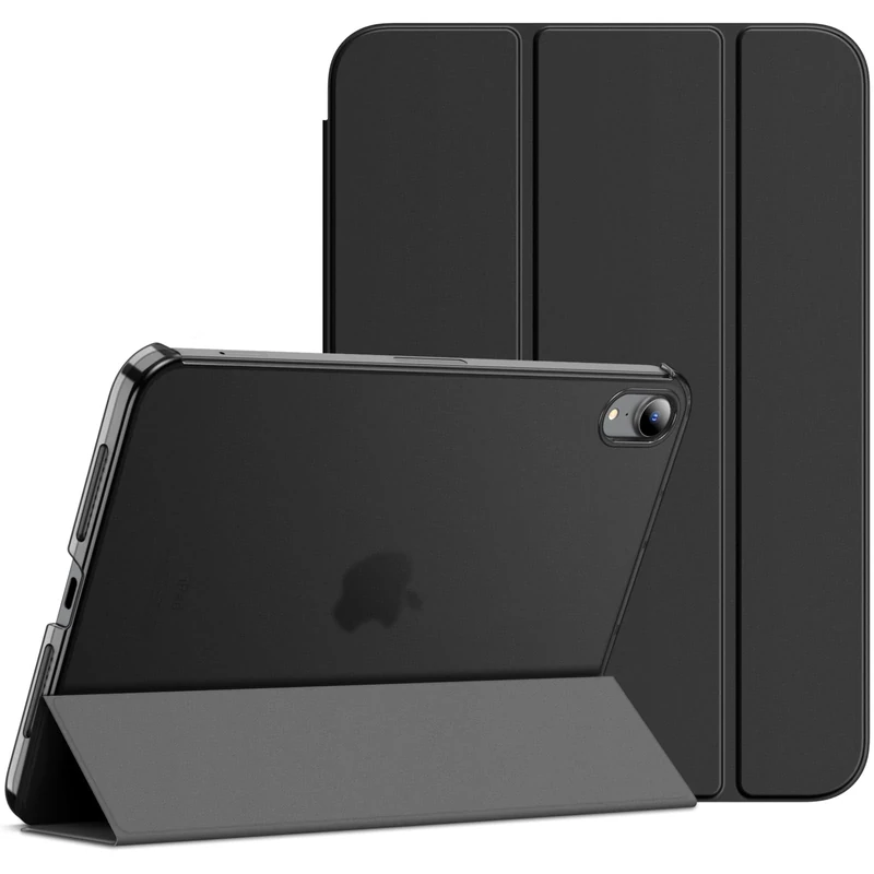JETech Case for iPad mini (A17 Pro, 2024 Model, 7th Generation) / mini 6 (2021 Model, 6th Generation), Slim Stand Hard Back Shell Smart Cover with Auto Wake/Sleep (Black)