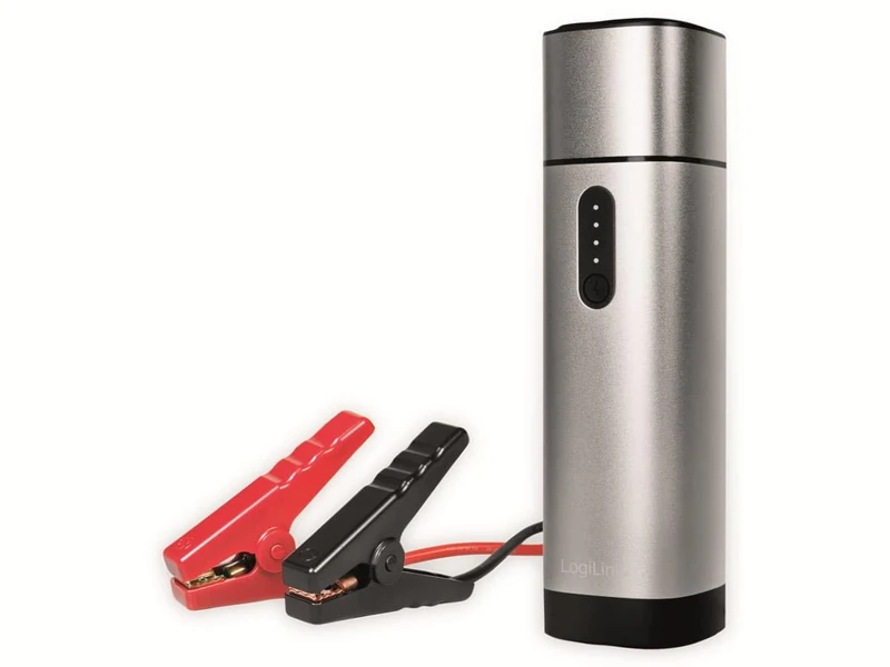 LogiLink PA0266 Power Bank 10000 mAh, Car Jump Starter with Jump Starter Clamping Cable, 2 x USB-A Rock Grey