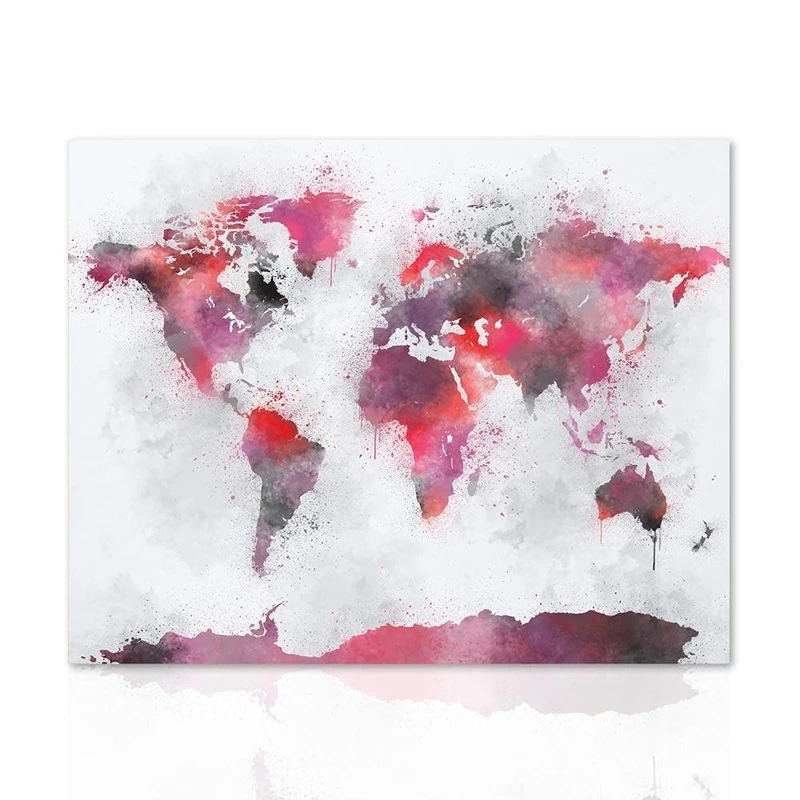 Declea Home Decor Modern Floral World Map Geography Paper Picture on Modern Canvas Ready to Hang with Handmade Wooden Frame - Image 1