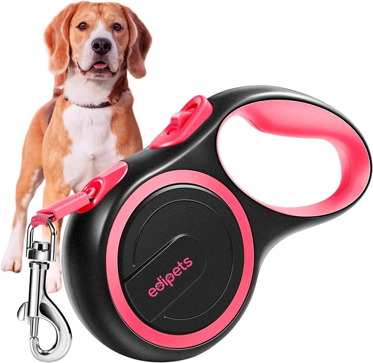 Edipets, Extendable Dog Leash, Retractable, 3, 5 and 8 Metres, Flexible Tape for Training and Walking, with Safe and Brake, Design and Comfortable Grip (Pink, 8 Metres)