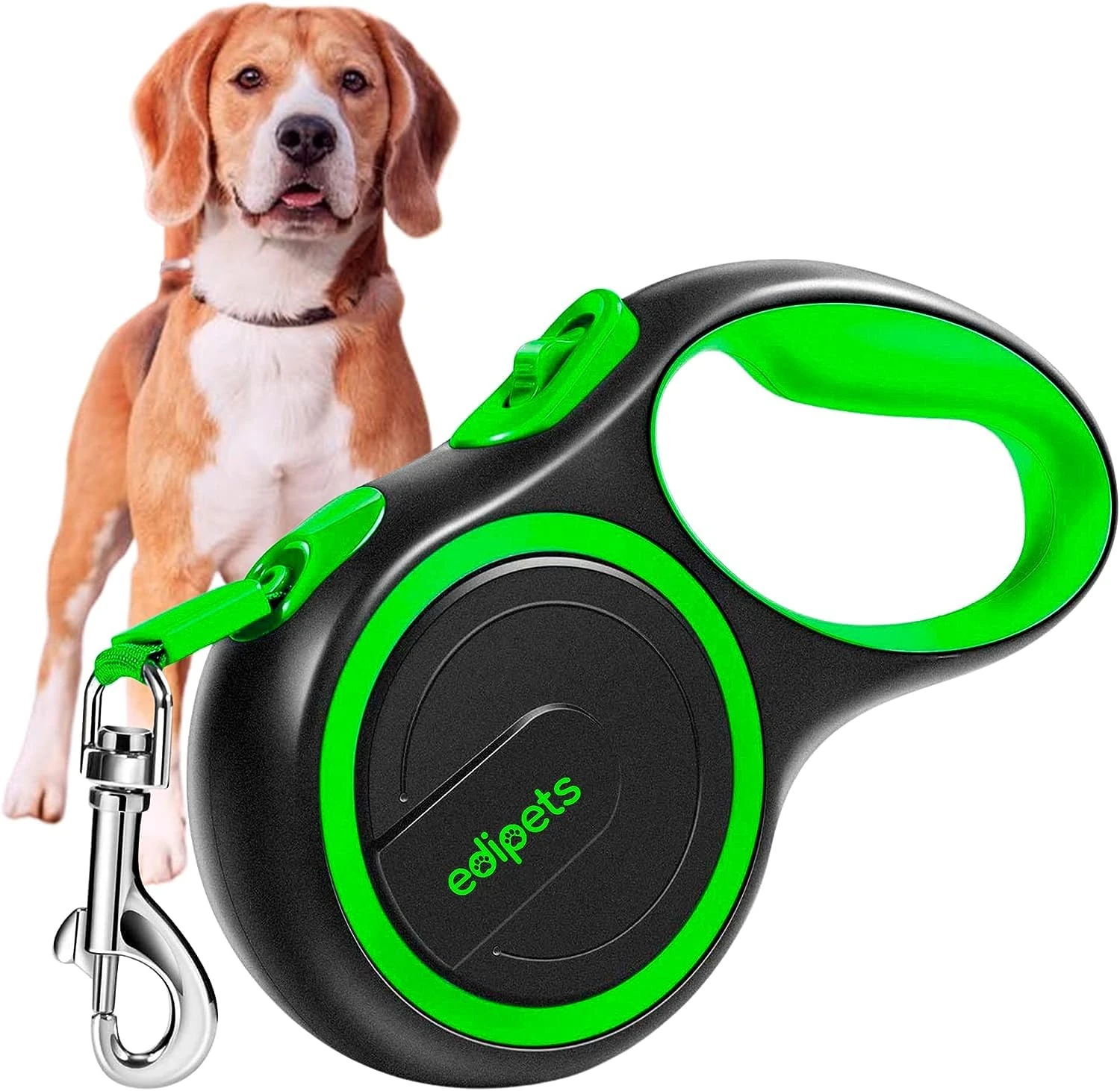 Edipets, Extendable Dog Leash, Retractable, 3, 5 and 8 Metres, Flexible Tape for Training and Walking, with Safe and Brake, Design and Comfortable Grip (Green, 5 Metres up to 50kg)
