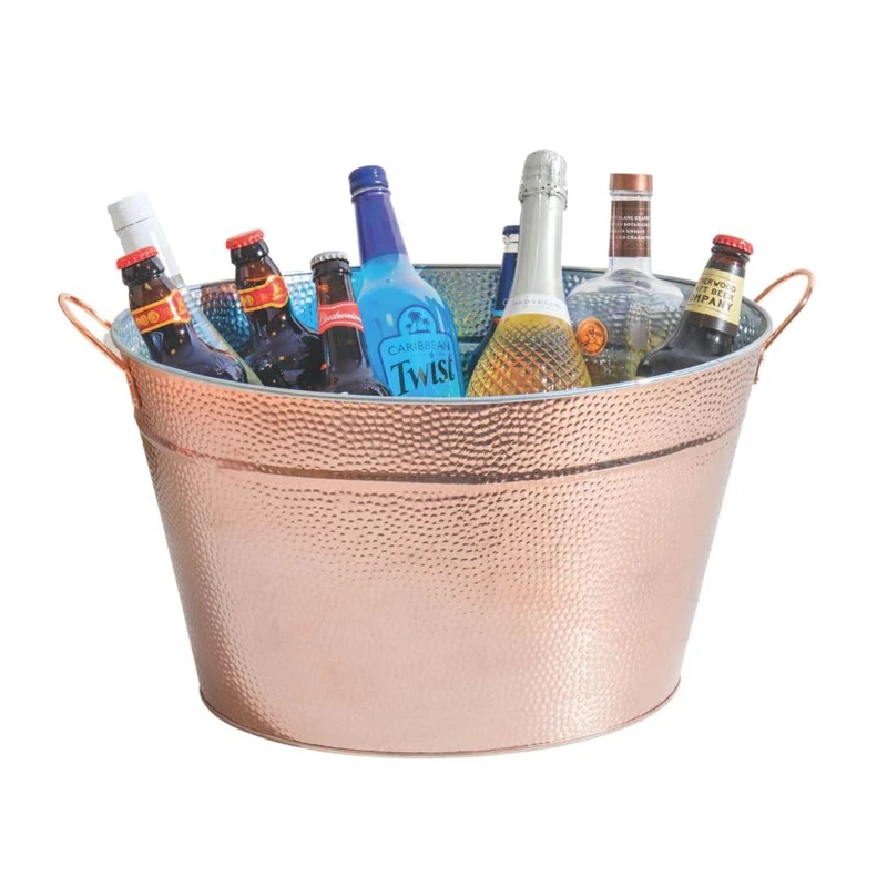 BarCraft Large Copper Champagne Bucket, Ice Bucket for Champagne, Wine, Beer, Hammered Steel, Black, 50 x 32.5 x 29cm