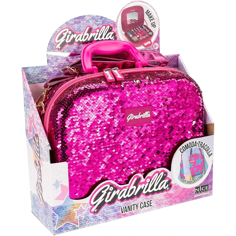 Girabrilla Makeup Case - Magenta/Silver Reversible Sequin Set