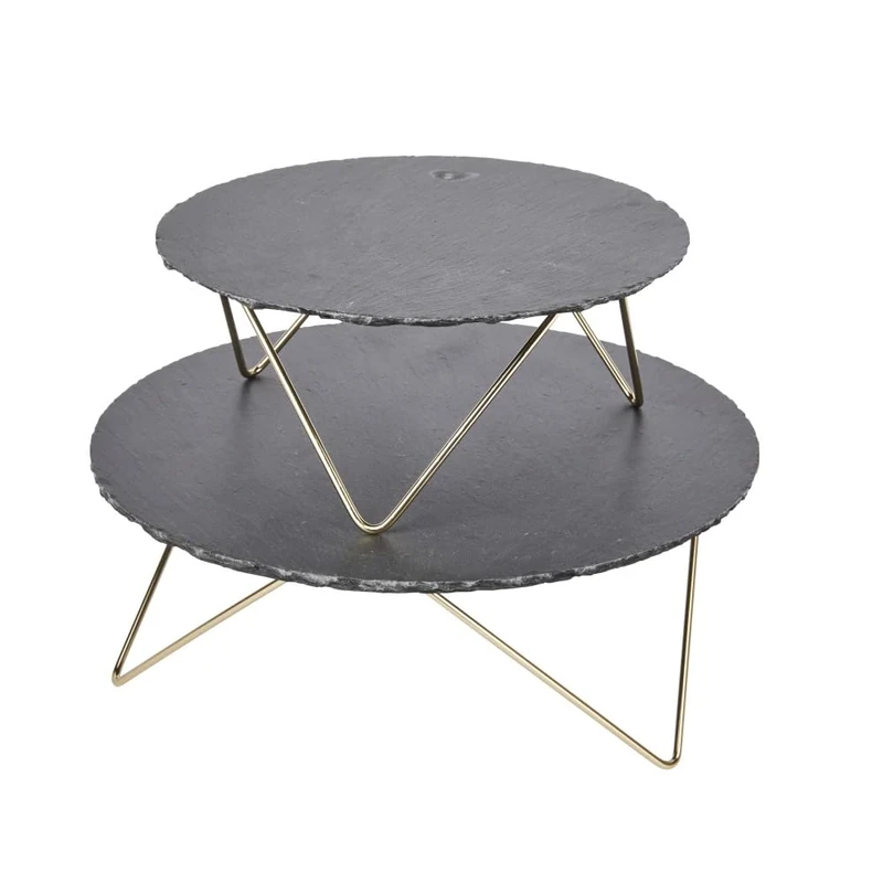 Artesà Tiered Serving Platter, 2 Round Slate Serving Stands with Raised Metal Legs, For Afternoon Tea, Cheese, Cakes, Sandwiches and More, 30.5 x 30.5 x 24cm, Grey