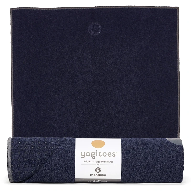 Manduka Yogitoes Yoga Towel – Rubber Grip Dots Non-Slip Bottom, Quick Dry Fitness Towel for Hot Yoga, Pilates, Exercise - 79 Inch, Midnight