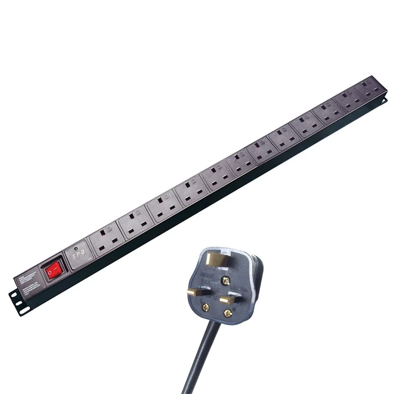 RGB Networks Ltd 12 Socket Extension Lead PDU – 1.8m Cable, Rack/Wall Mountable, Surge Protected, UK Plug, LED Switch
