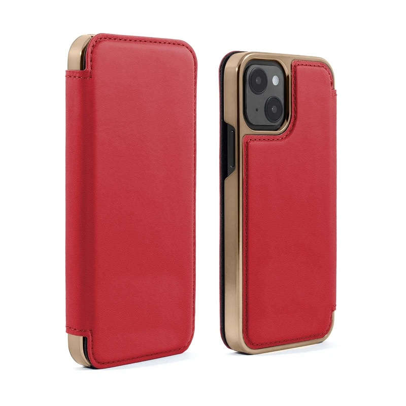 Greenwich BLAKE Leather Case for iPhone 13 Compatible with MagSafe Wireless Charging - Flash (Red) / Gold