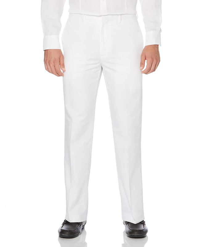 Cubavera Men's Linen Cotton Herringbone Flat Front Pant Casual, Bright White, 40W x 29L - Image 1