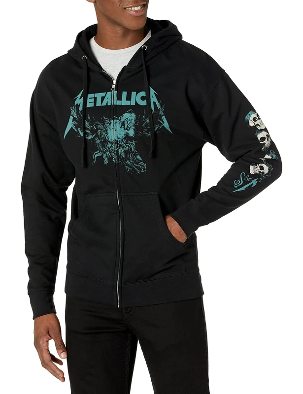 Metallica Unisex's Official S&m2 Moose Skull Zip Hoodie Hooded Sweatshirt, Black, L