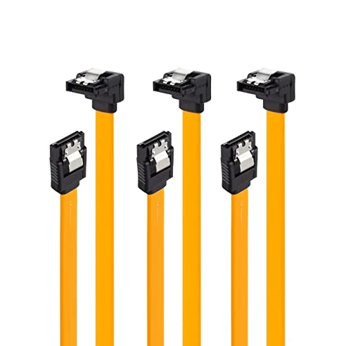 Herfair 3x 50cm SATA III Cable S-ATA 3 Data Cable 6 GBit/s Connecting Cable Connection Cable for HDD SSD - Metal Clip - 1x Straight 1x 90 ° L-Type Plug (yellow)
