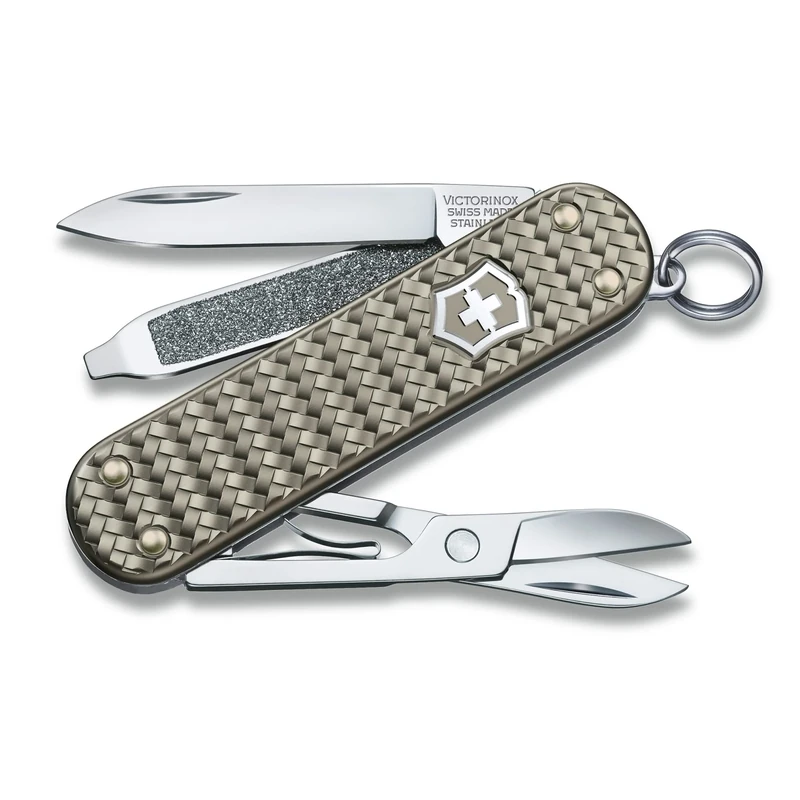 VICTORINOX Pocket Knife Classic Precious Alox, 5 Functions, Multi Tool with Scissors, Screwdriver, Key Ring, incl. Gift Box, Infinite Grey