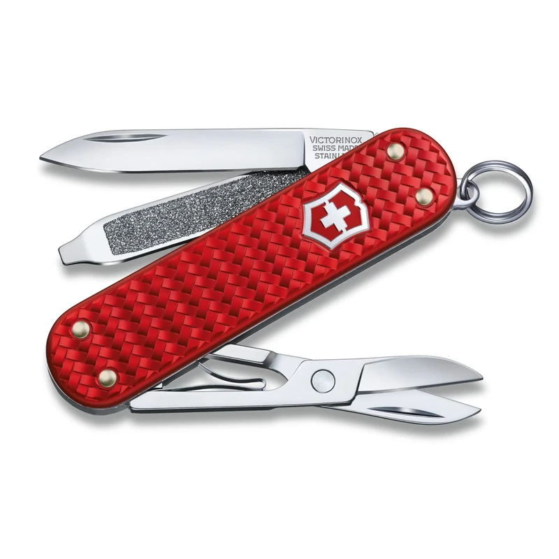 VICTORINOX Pocket Knife Classic Precious Alox, 5 Functions, Multi Tool with Scissors, Screwdriver, Key Ring, incl. Gift Box, Iconic Red