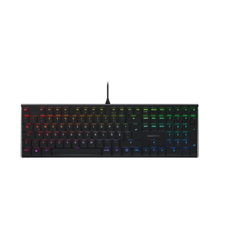 CHERRY MX 10.0N RGB, Flat Mechanical Gaming Keyboard, German Layout (QWERTZ), Wired, Original MX LOW PROFILE RGB SPEED Switches, Black