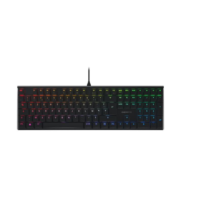 CHERRY MX 10.0N RGB, Flat Mechanical Gaming Keyboard, French Layout (AZERTY), Wired, Original MX LOW PROFILE RGB SPEED Switches, Black