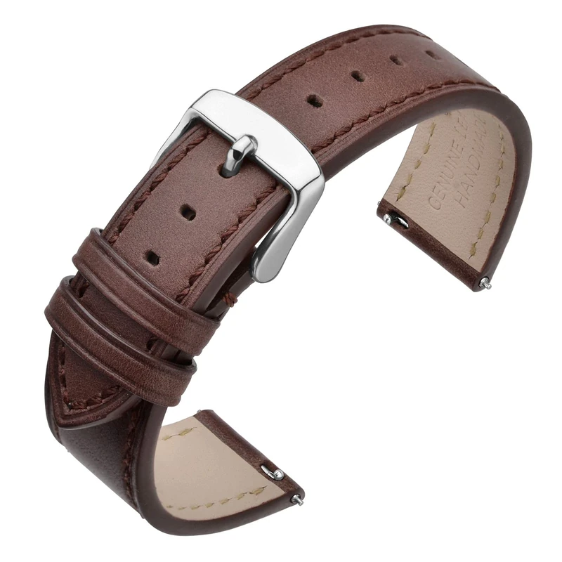 ANNEFIT Watch Straps 20mm - Classic Oil Wax Leather Quick Release Watch Band with Stainless Silver Buckle (Dark Brown)