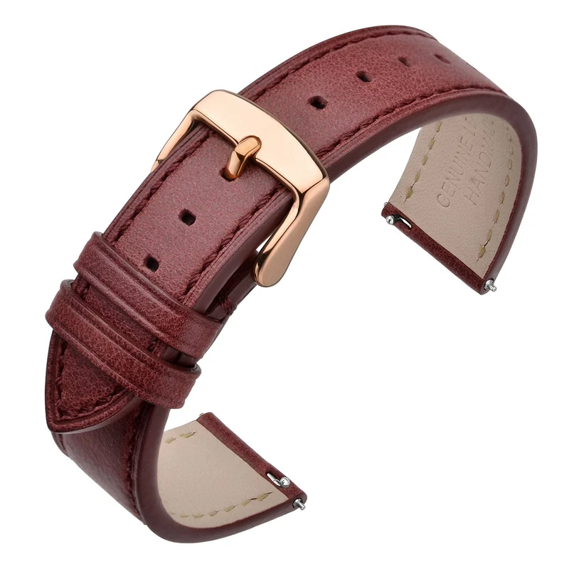 ANNEFIT Watch Straps 18mm with Rose Gold Buckle - Classic Oil Wax Leather Quick Release Watch Band (Red)