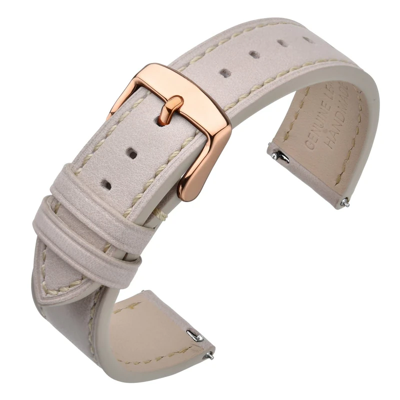 ANNEFIT Watch Straps 18mm with Rose Gold Buckle - Classic Oil Wax Leather Quick Release Watch Band (Off-White)