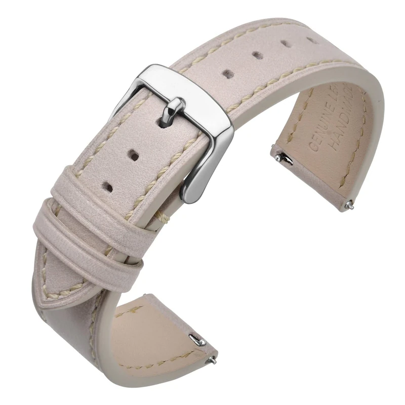 ANNEFIT Watch Straps 18mm - Classic Oil Wax Leather Quick Release Watch Band with Stainless Silver Buckle (Off-White)