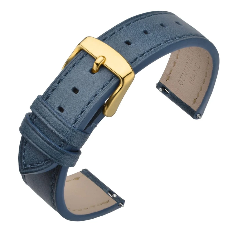 ANNEFIT Quick Release Watch Band 18mm with Gold Buckle - Classic Oil Wax Leather Watch Strap (Blue)