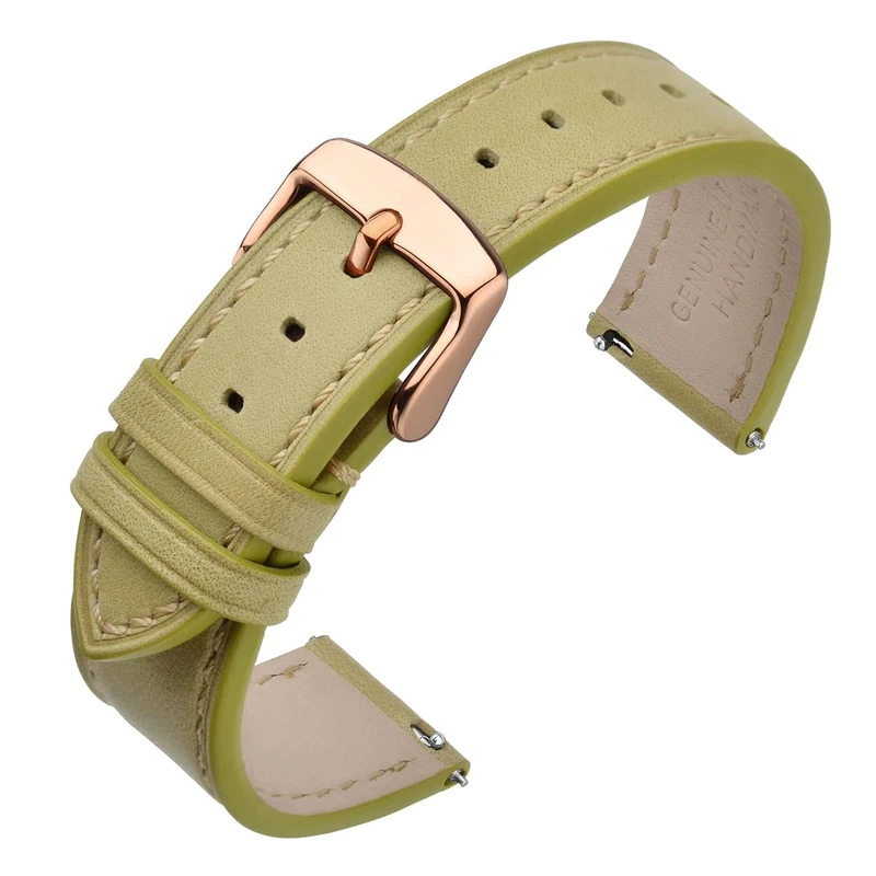 ANNEFIT Watch Straps 18mm with Rose Gold Buckle - Classic Oil Wax Leather Quick Release Watch Band (Green)