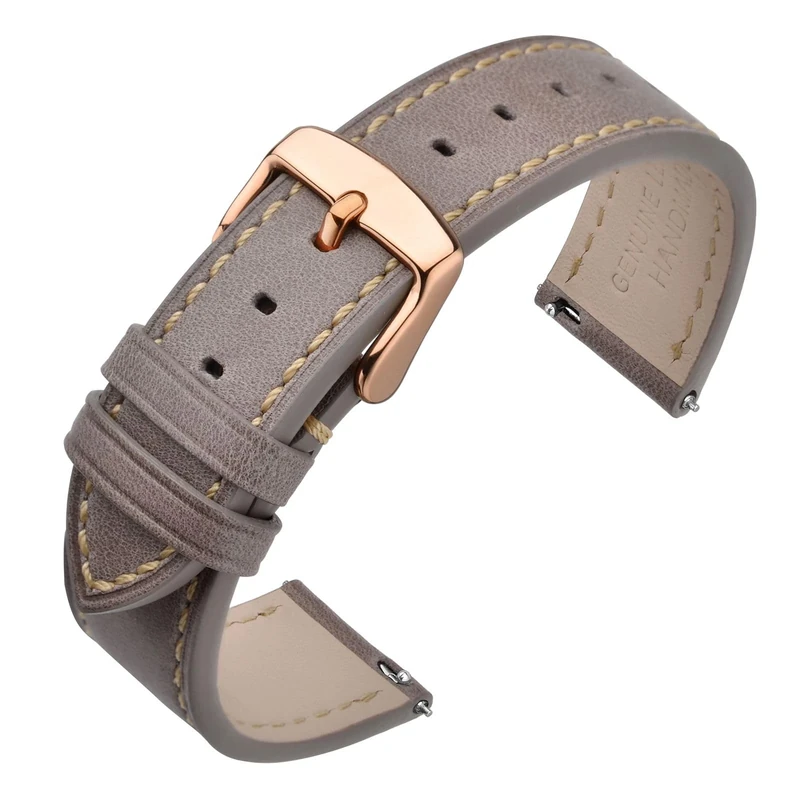 ANNEFIT Watch Straps 18mm with Rose Gold Buckle - Classic Oil Wax Leather Quick Release Watch Band (Grey)