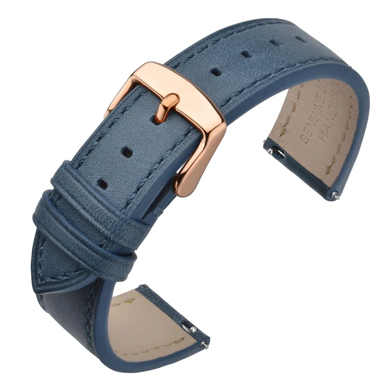 ANNEFIT Watch Straps 18mm with Rose Gold Buckle - Classic Oil Wax Leather Quick Release Watch Band (Blue)