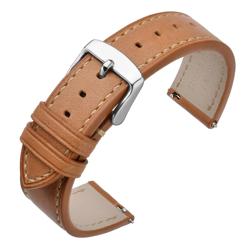 ANNEFIT Watch Straps 18mm - Classic Oil Wax Leather Quick Release Watch Band with Stainless Silver Buckle (Light Brown)