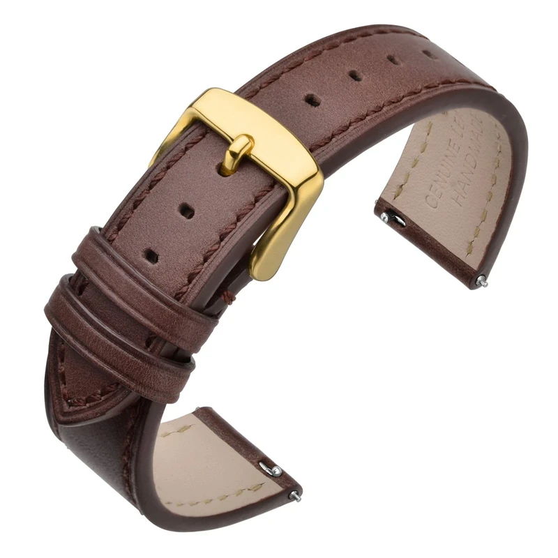 ANNEFIT Quick Release Watch Band 20mm with Gold Buckle - Classic Oil Wax Leather Watch Strap (Dark Brown)