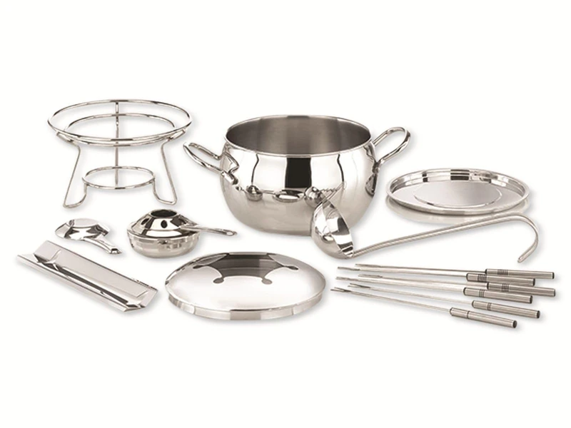 APS Fondue and Feuerzangenbowle Set, Sugar Tongs, Fire Tongs, Fondue Pot, Stainless Steel Lid, Highly Polished, Chrome-Plated, Ladle for Approx. 2.2 Litres of Liquid, Diameter 22 cm, Height 23 cm - Image 1
