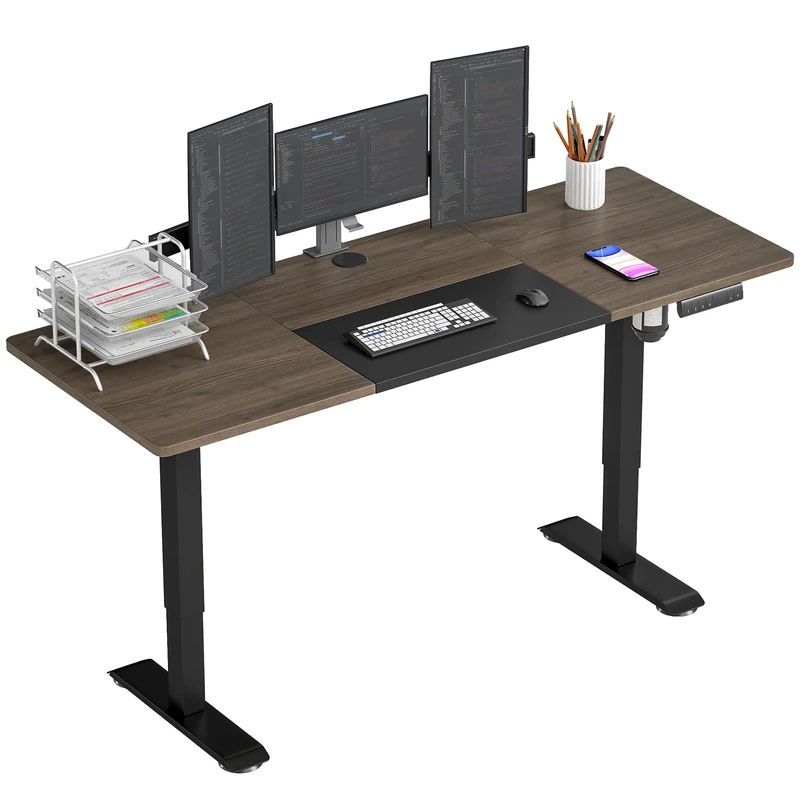 Vinsetto Electric Standing Desk, 140 x 70cm Height Adjustable Sit Stand Desk with 4 Memory Smart Panel, Stand Up Desk for Home Office, Black and Teak
