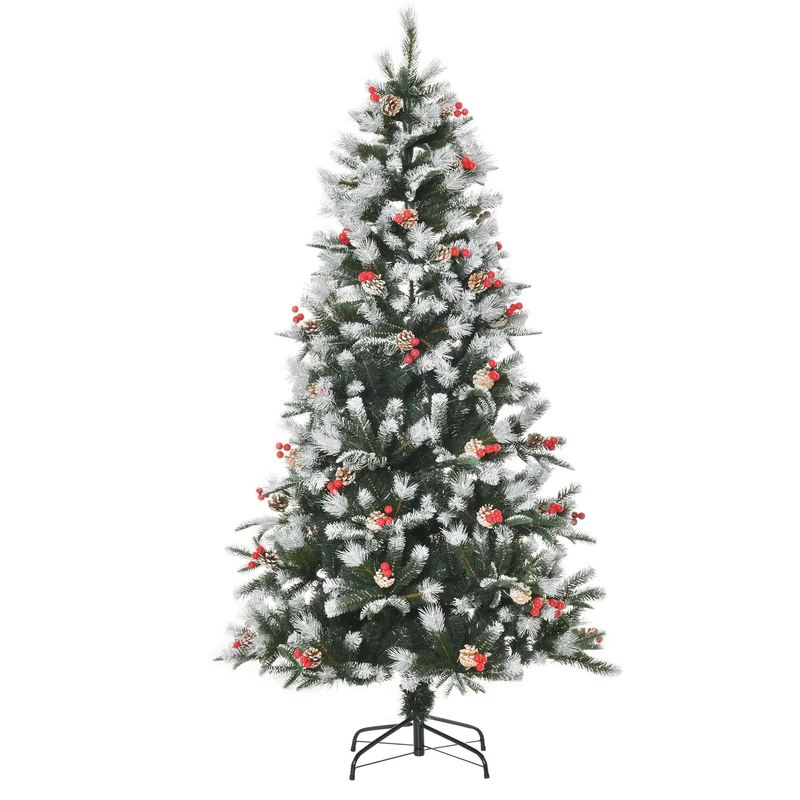 HOMCOM 6FT Artificial Snow Dipped Christmas Tree Xmas Pencil Tree Green