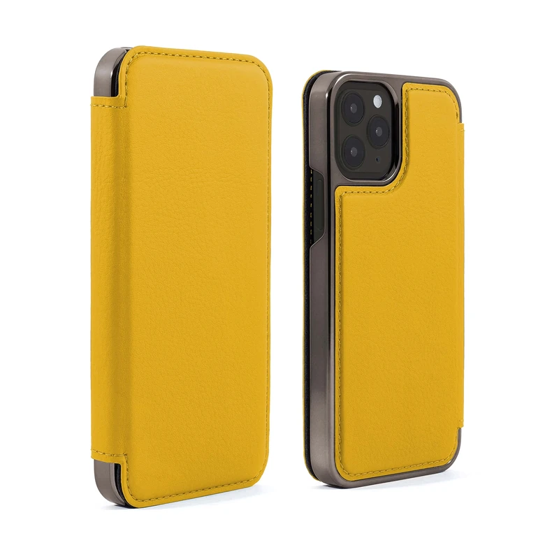 Greenwich BLAKE Leather Folio Case for iPhone 13 Pro Max Compatible with MagSafe Wireless Charging - Canary (Yellow)