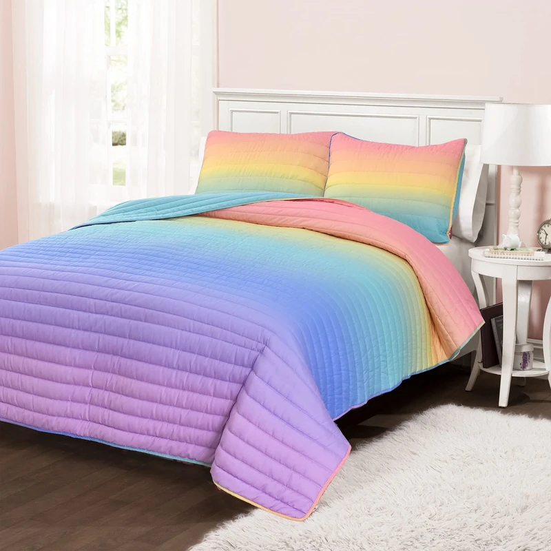 Lush Decor Rainbow Ombre 3 Piece Quilt Set, Full/Queen, Rainbow & Turquoise - Image 1