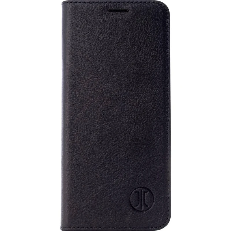 JT 10752 Berlin Bookcase Tegel Genuine Leather Case Compatible with Apple iPhone 13 [Premium Flip Case, Wireless Charging (Qi) Compatible, Stand Function, Credit Card Slots, Magnetic Closure, Black