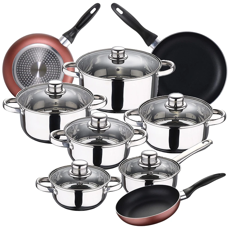 San Ignacio Cassel 12-Piece Kitchen Battery, Stainless Steel, with pan Set (16/20/24 cm) Paradise in Pressed Aluminium
