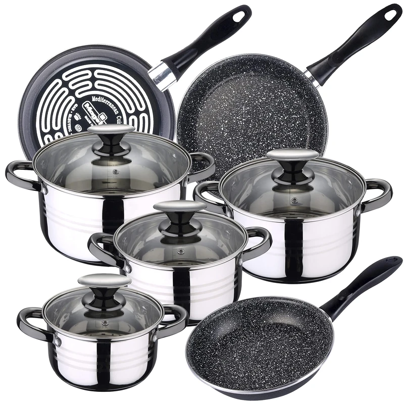 San Ignacio 8-Piece Dina Stainless Steel Cookware with Frying Pan Set (18/20/24 cm) MAGEFESA K2 Gransasso Enamelled Steel
