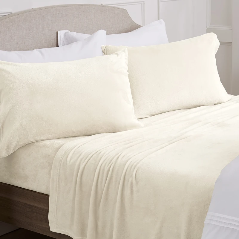 NY Loft Ultra Soft Micro Fleece Sheets Set with Extra Deep Pockets | Extra Soft Velvet Fleece Sheet Set | Super Plush Polar Fleece | Velvet Plush Cozy Warmth | Tribeca Collection (Twin, Off-White)