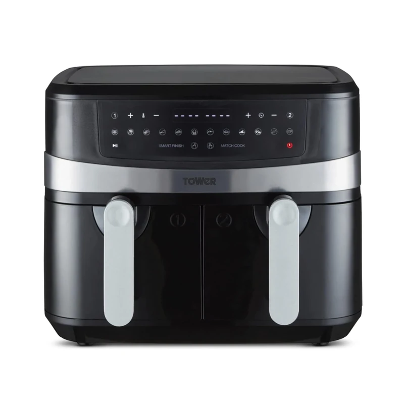 Tower T17088 Vortx 9L Dual Basket Air Fryer with Smart Finish, 2600W, Black