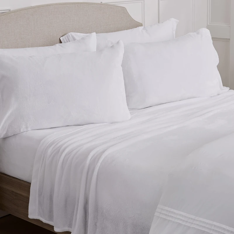 NY Loft Ultra Soft Micro Fleece Sheets Set with Extra Deep Pockets | Extra Soft Velvet Fleece Sheet Set | Super Plush Polar Fleece | Velvet Plush Cozy Warmth | Tribeca Collection (Queen, White)