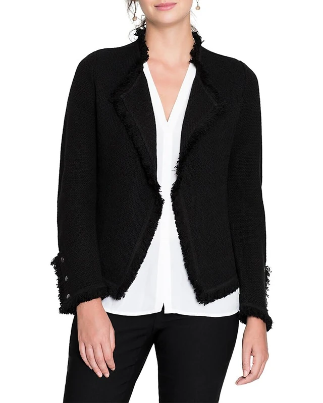 NIC+ZOE Women's Fringe Mix Jacket Casual Blazer, Black Onyx, Large - Image 1