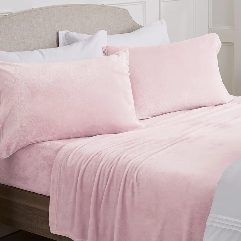 NY Loft Ultra Soft Micro Fleece Sheets Set with Extra Deep Pockets | Super Plush Polar Fleece | Velvet Plush Cozy Warmth | Full - Light Pink