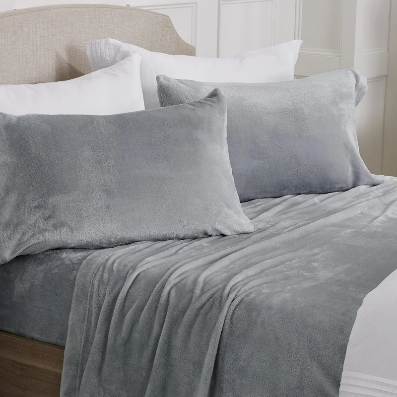 NY Loft Ultra Soft Micro Fleece Sheets Set | Queen Size | Plush Polar Fleece Sheet Set | Velvet Plush Cozy Warm Sheets | Tribeca Collection (Queen, Grey)