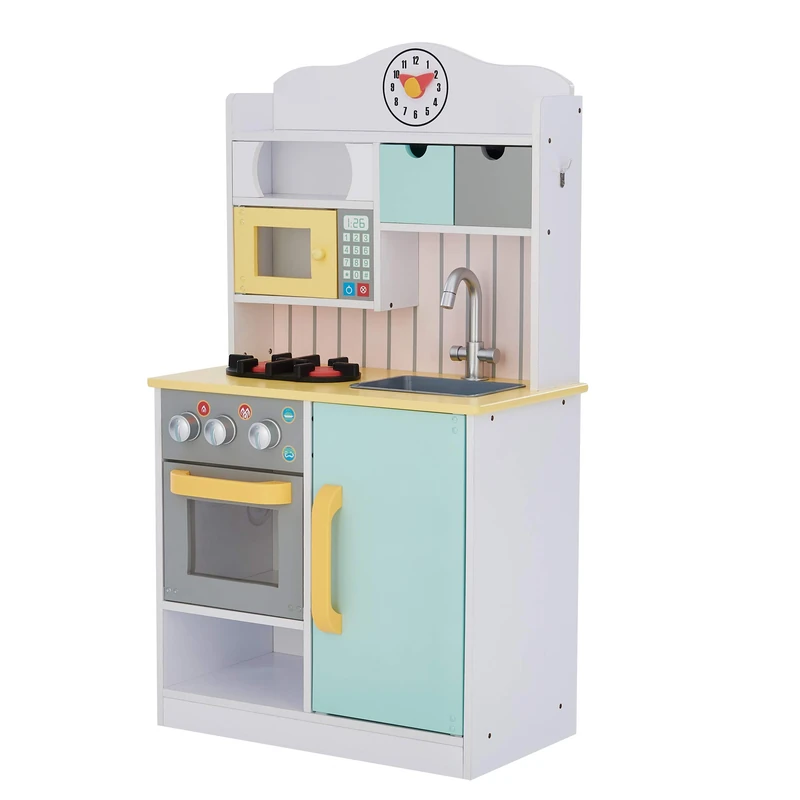 Teamson Kids TD-11708AR New Model Florence Wooden Kids Toy Kitchen with 5 Role Play Accessories VEN-TD-11708AR, White/Green & Yellow,54.6 x 32.4 x 97.2 cm