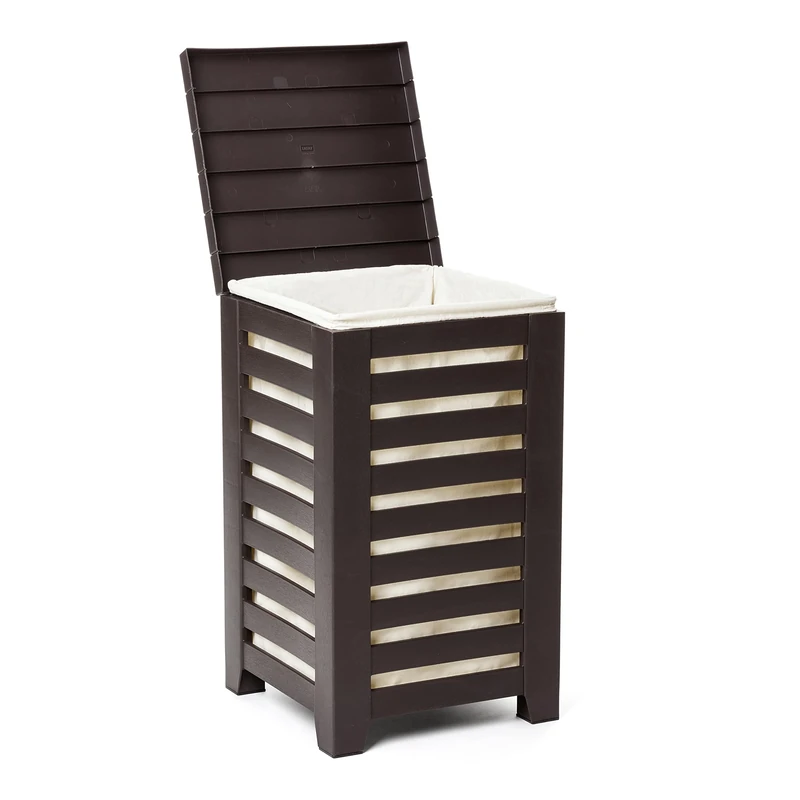 TATAY Lombok Clothes Basket, 55L Capacity, Polypropylene, BPA Free, with Lid, Brown Colour. Size: 34 x 34 x 58 cm