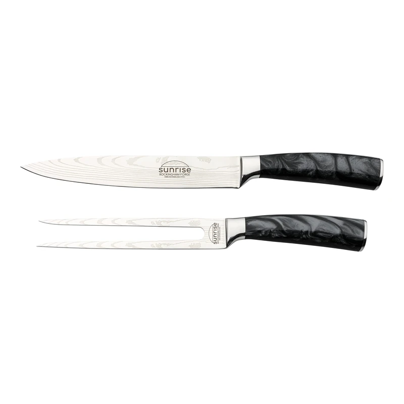 Rockingham Forge Sunrise Collection Carving Knife and Fork Set, Premium Stainless Steel with Resin Handles, Black, RF-2120/2BK