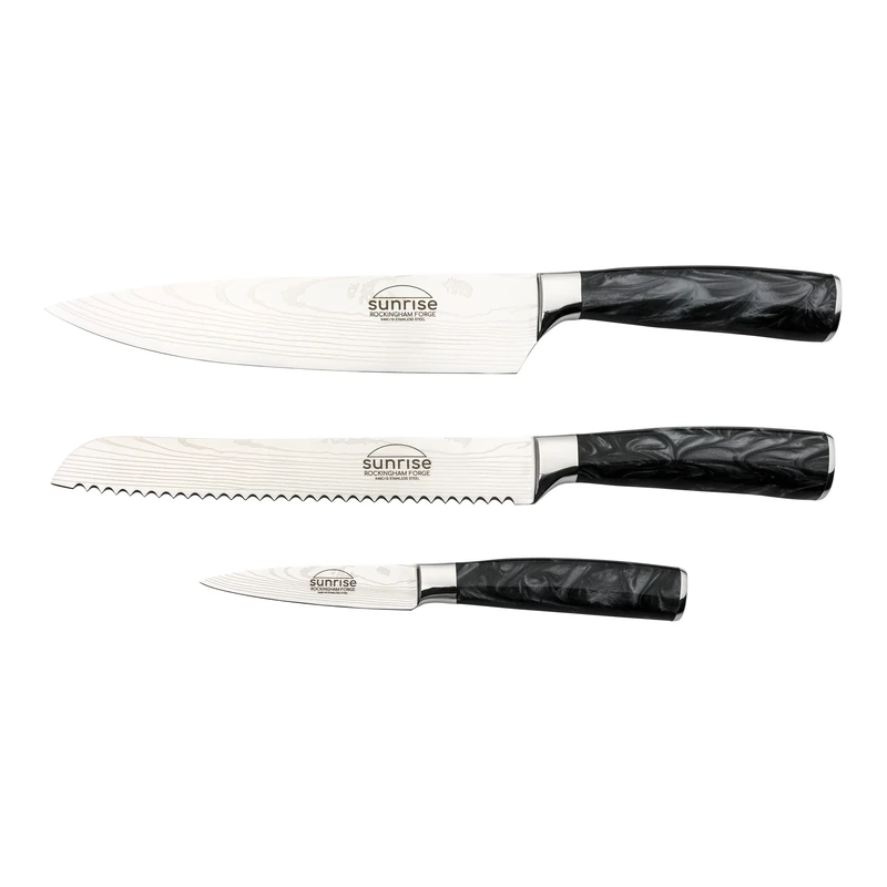 Rockingham Forge Sunrise Collection 3-Piece Kitchen Knife Set, Premium Stainless Steel with Resin Handles – Chef’s Knife, Paring Knife & Bread Knife