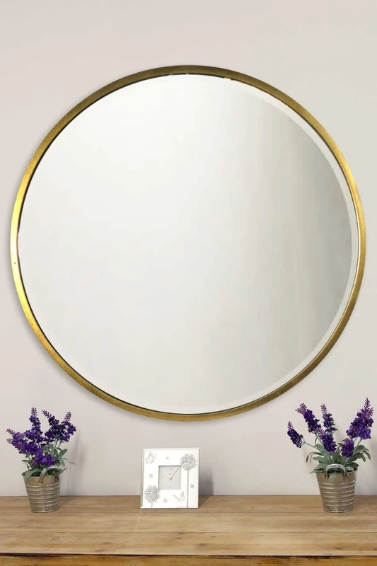 MirrorOutlet Milton Manor Large Gold Circular Bevelled Round Wall Mirror 100cm x 100cm 3ft3 x 3ft3, (GL351-M)