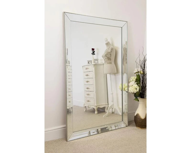 MirrorOutlet Milton Manor Bevelled Large Leaner Modern Wall Mounted Mirror 172 x 111cm 5ft8 x 3ft8, Silver, GL348-M